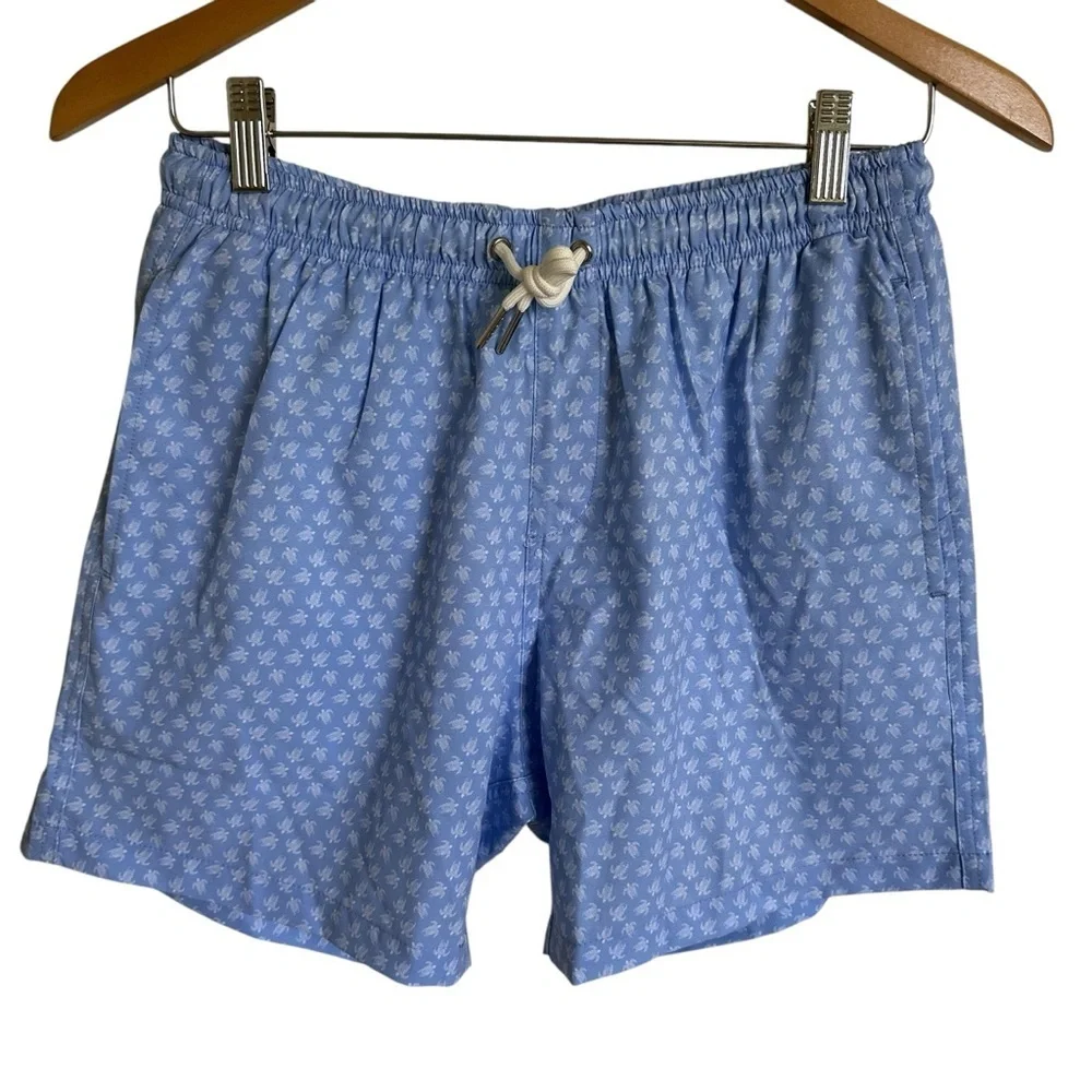 NWT Bermies Mens Small Classic Cut Blue Tribal Turtles Swim Trunks Mesh Lined 5”